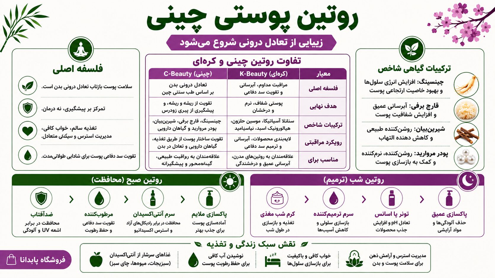اینفوگرافیک روتین پوستی چینی برای پوست صورت